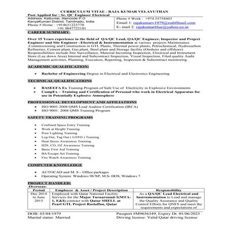 E&I QAQC  Rajakumar Velayuthan