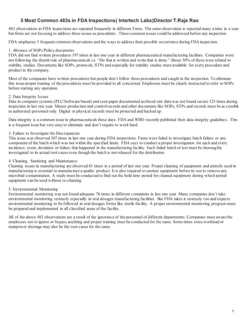 5 frequent 483s in fda inspections | DOC