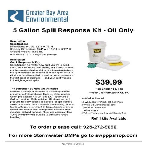 5 gallon spill kit oil only