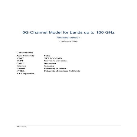 5 g channel model for bands up to 100 g hz - second revisioin