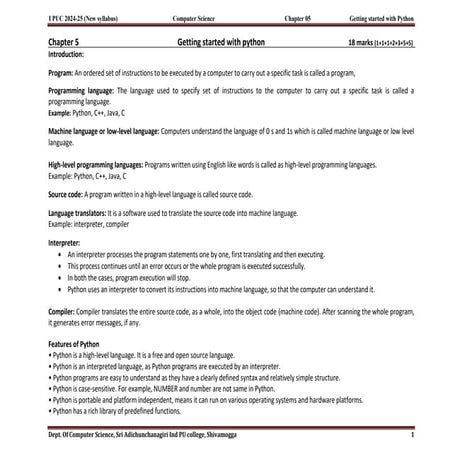 5 getting started with Python 1st puc syllubus | PDF