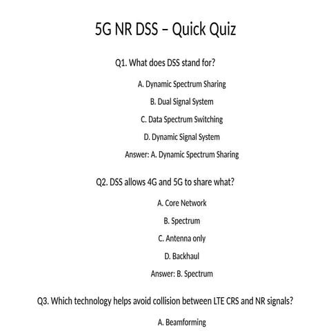 Understanding 5G NR DSS: Dynamic Spectrum Sharing Quiz and Key Concepts ...