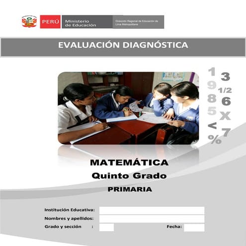5° grado evaluación diagnóstica MATEMÁTICA.