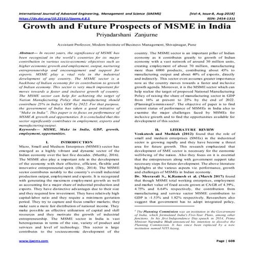 Growth and Future Prospects of MSME in India