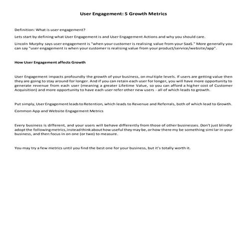 User Engagement : 5 growth metrics