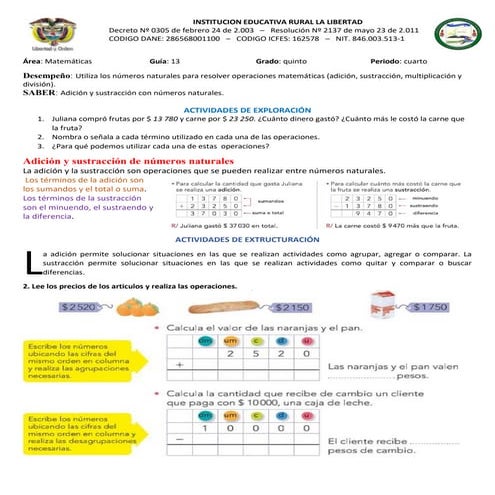 Evaluación suma y resta con reserva | DOCX