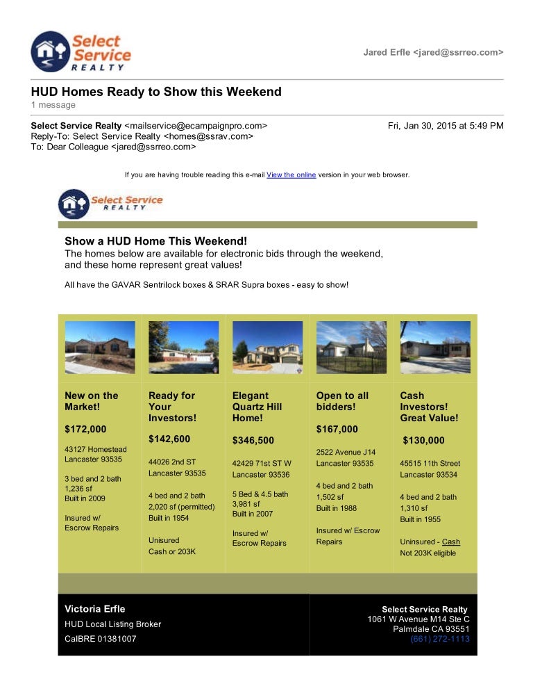 HUD Home EFlyer Example 5 HUD Homes to Show This Weekend