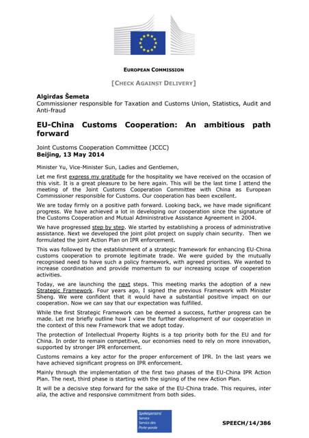 UE-China de Cooperação Aduaneira: Um caminho ambicioso para a frente