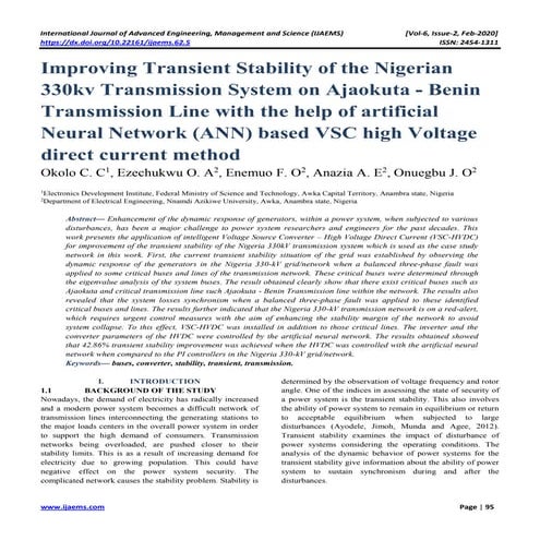 Improving Transient Stability of the Nigerian 330kv Transmission System on Aj...