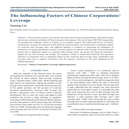 The Influencing Factors of Chinese Corporations’ Leverage