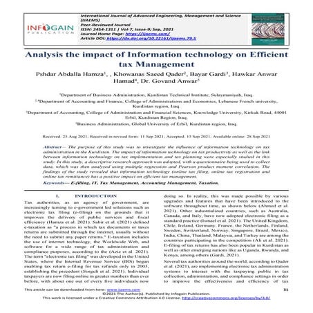 Analysis the impact of Information technology on Efficient tax ...