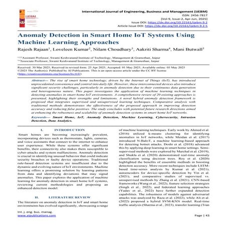 Anomaly Detection in Smart Home IoT Systems Using Machine Learning ...