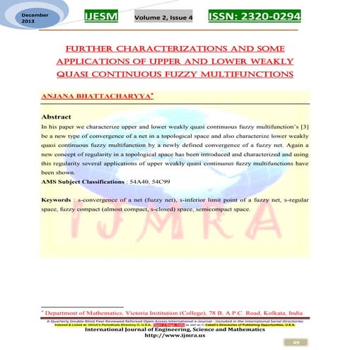 FURTHER CHARACTERIZATIONS AND SOME APPLICATIONS OF UPPER AND LOWER WEAKLY QUA...