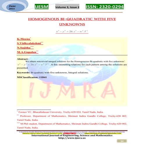 HOMOGENOUS BI-QUADRATIC WITH FIVE UNKNOWNS
