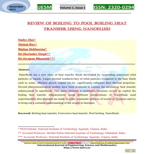 REVIEW OF BOILING TO POOL BOILING HEAT TRANSFER USING NANOFLUID