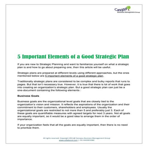 5 Important Elements of a Good Strategic Plan