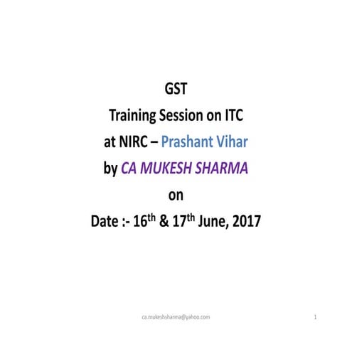 Input Tax Credit in GST