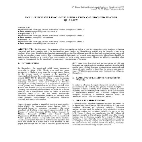 INFLUENCE OF LEACHATE MIGRATION ON GROUND WATER QUALITY 