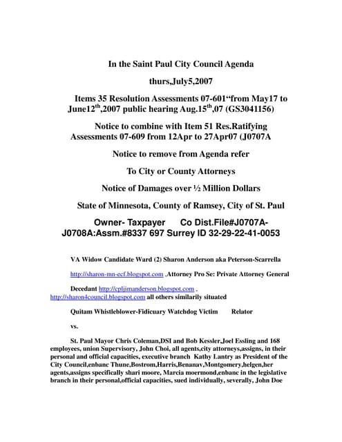 SharonsDefaultJudgmentvsCitySt.Paul,MN 5 jul07ratasslegal 22
