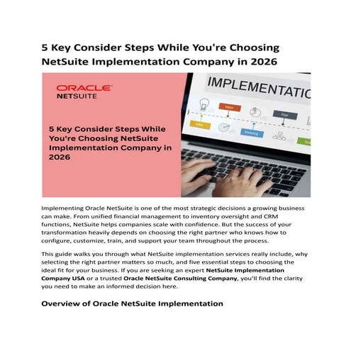 5 Key Consider Steps While You're Choosing NetSuite Implementation Company in...