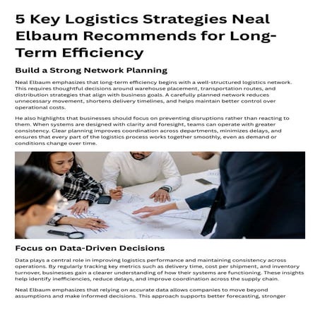 5 Key Logistics Strategies Neal Elbaum Recommends for Long-Term ...