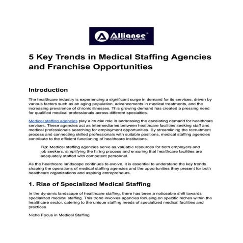 5 Key Trends in Medical Staffing Agencies and Franchise 