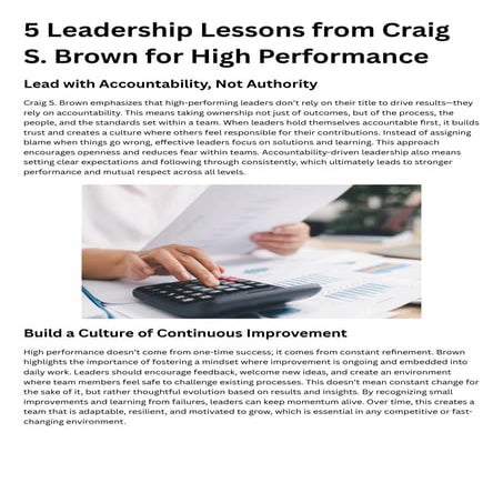 5 Leadership Lessons from Craig S. Brown for High Performance | PDF