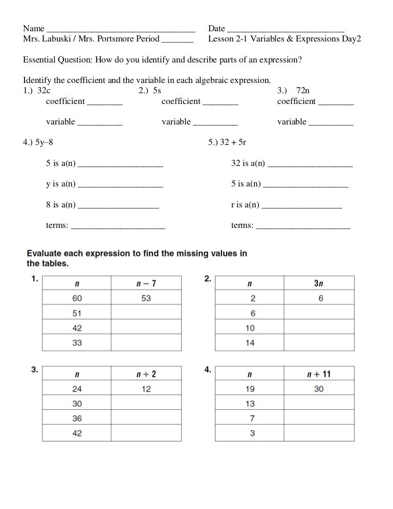 5 lesson 2 1 day 2 variables & expressions