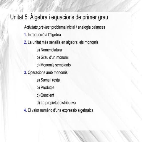 Àlgebra i Equacions de 1r Grau 2n ESO