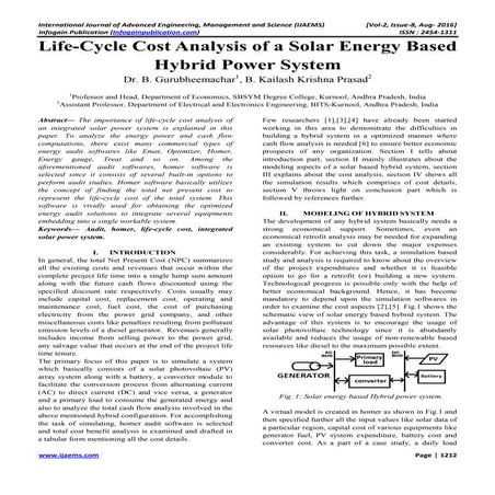 life cycle cost analysis of a solar energy based hybrid power system