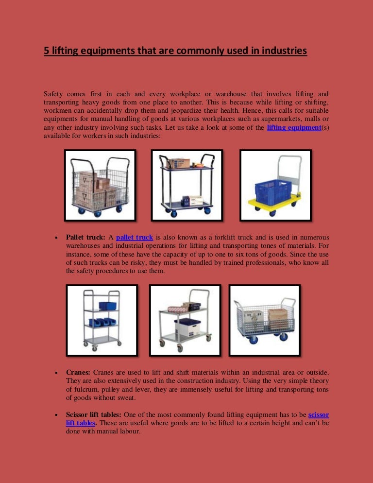 5 lifting equipments that are commonly used in industries