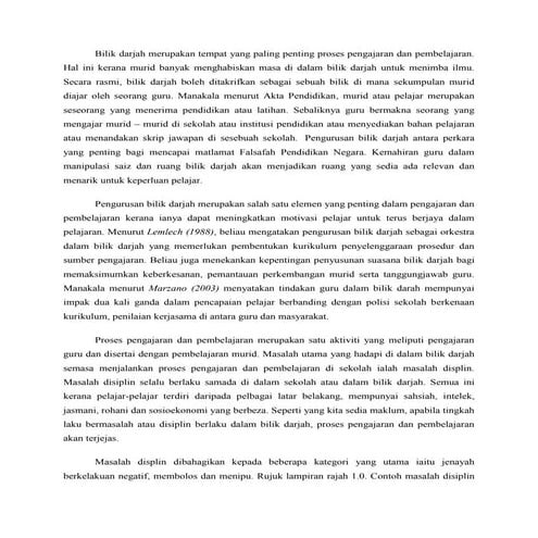 MASALAH PEMBELAJARAN DAN PENGAJARAN DI DALAM BILIK DARJAH