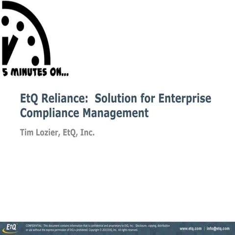 EtQ Reliance: Solution for Enterprise Compliance Management