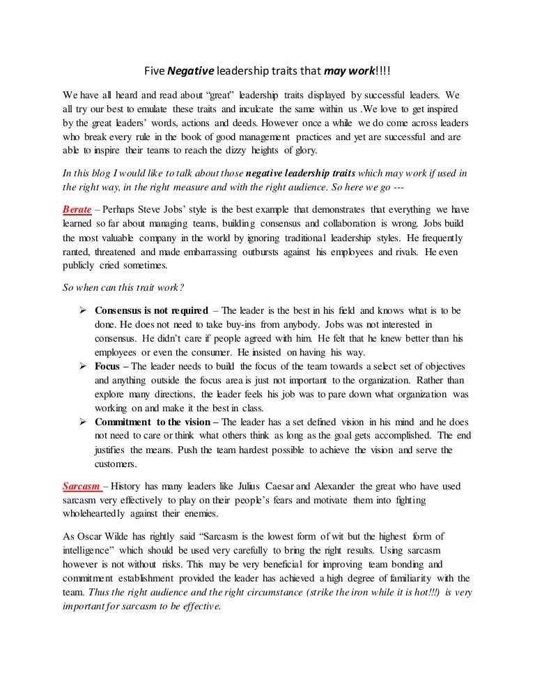 5 negative leadership traits that may work