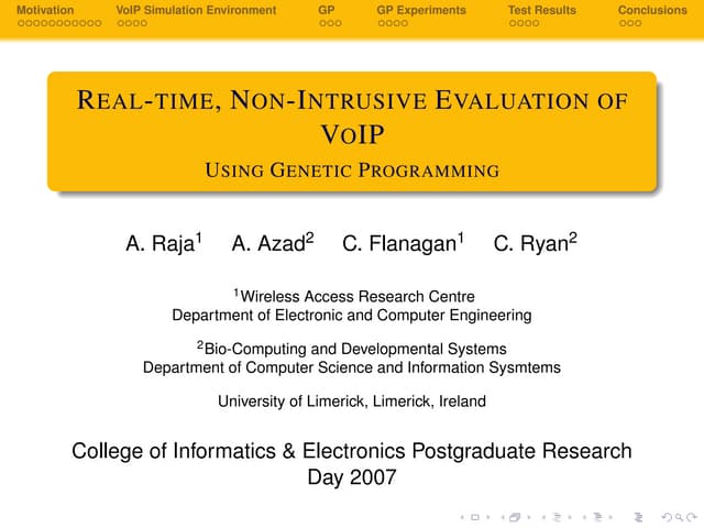 Realtime, Non-Intrusive Evaluation of VoIP Using Genetic Programming