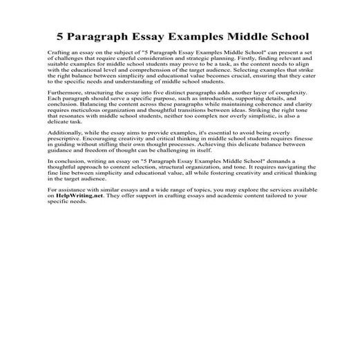 5 Paragraph Essay Examples Middle School | PDF