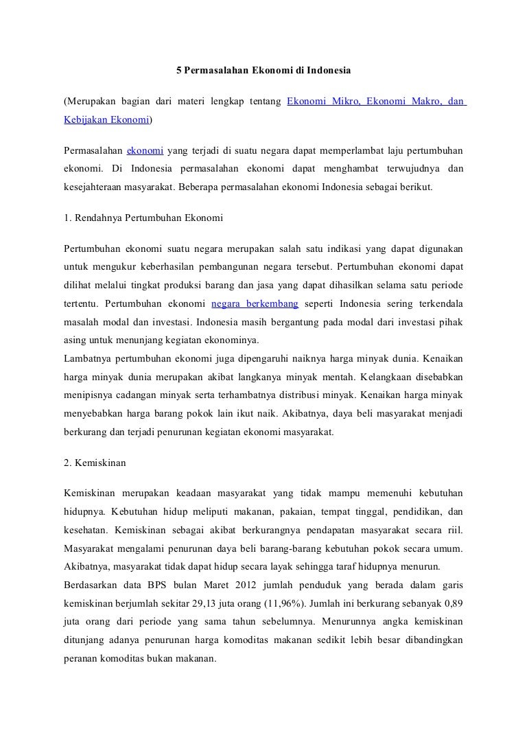 5 Permasalahan Ekonomi Di Indonesia<script async src=