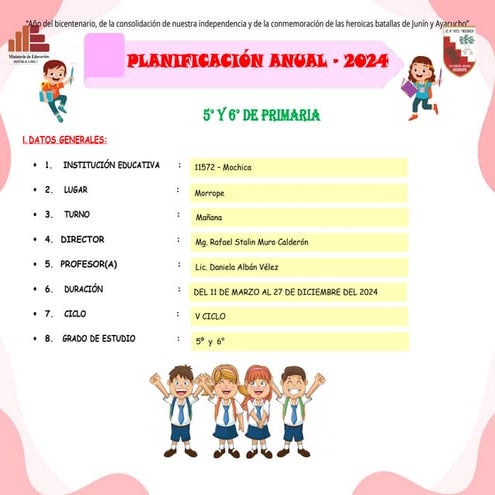 5° PLANIFICACIÓN ANUAL 2024 PARA QUINTO GRADO DE PRIMARIA | DOCX