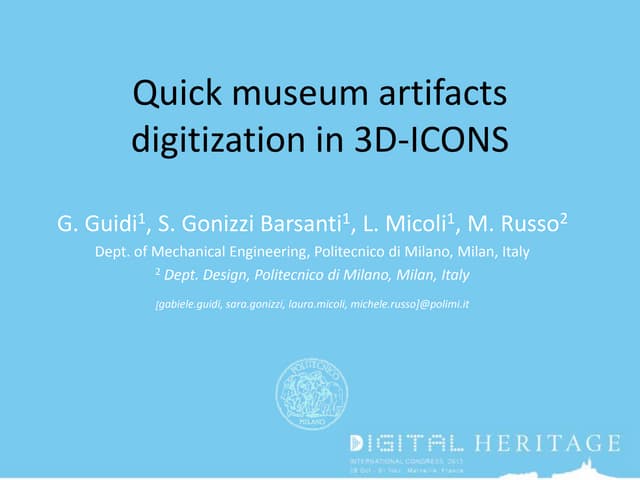 Quick museum artefacts digitization in 3D-ICONS, presented by Sara Gonizzi Ba...