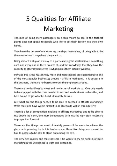5 Qualities For Affiliate Marketing