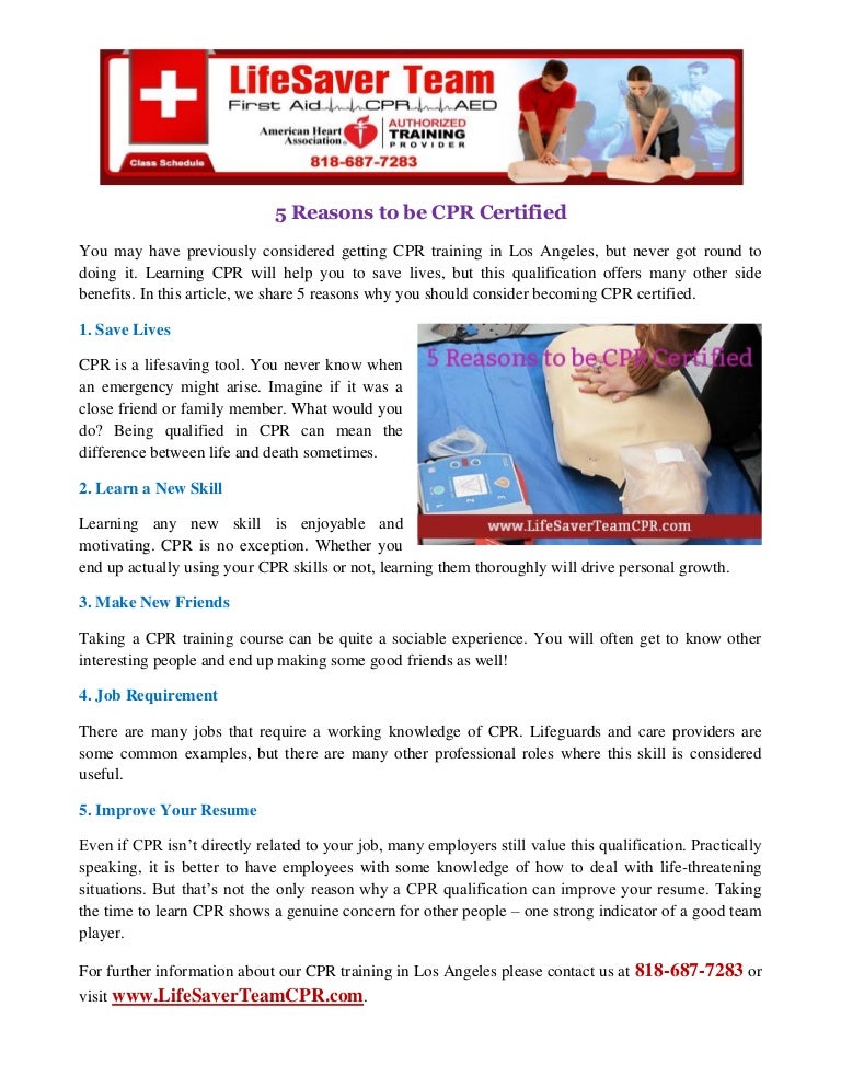 5 Reasons to be CPR Certified