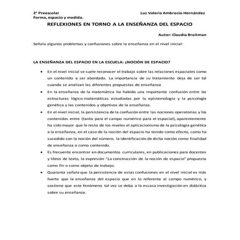 Reflexiones en torno a la enseñanza del espacio