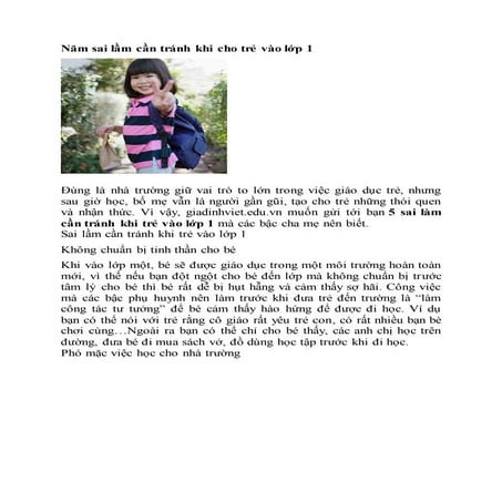 5 sai lầm cần tránh khi cho trẻ vào lớp 1