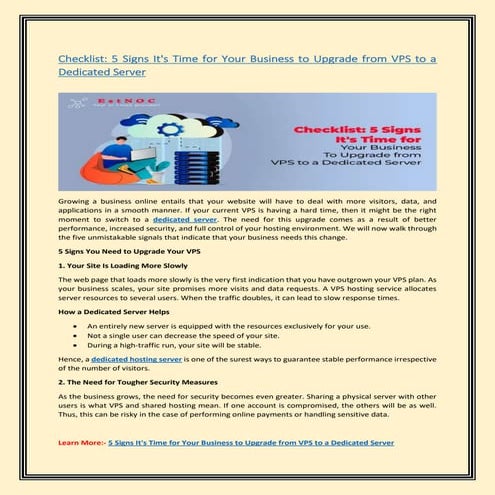 Checklist: 5 Signs It's Time for Your Business to Upgrade from VPS to a Dedic...