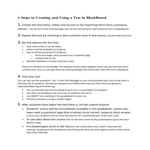5  Steps To  Creating And  Using A  Test In  Black Board