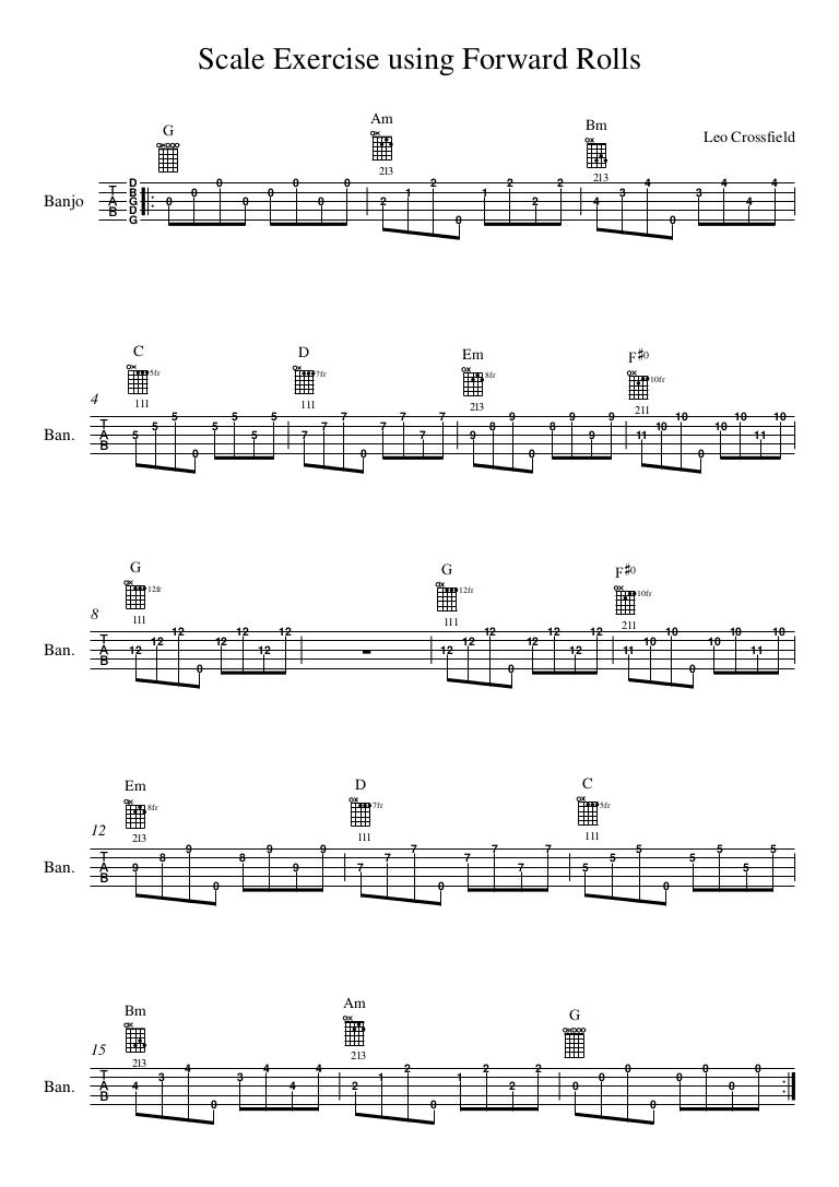 5 string banjo scale exercise forward rolls