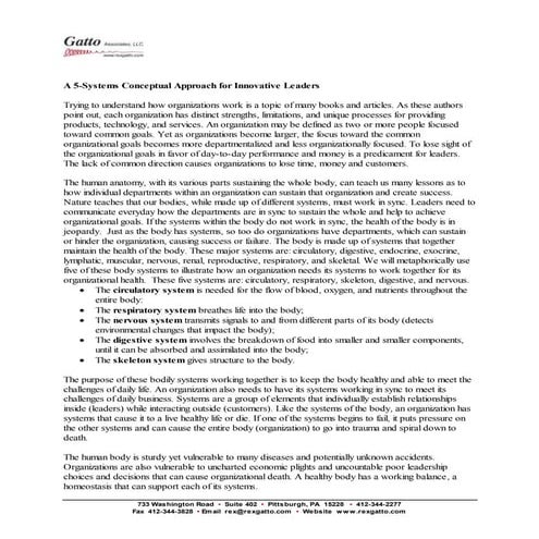 A 5-Systems Conceptual Approach for Innovative Leaders