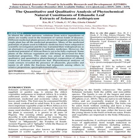 The Quantitative and Qualitative Analysis of Phytochemical Natural Constituen...