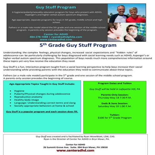 5th grade Guy Stuff Program-Center for ADHD