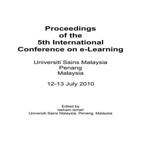 5th International Conference on E Learning (ICEL - 2010) Abstract Proceeding